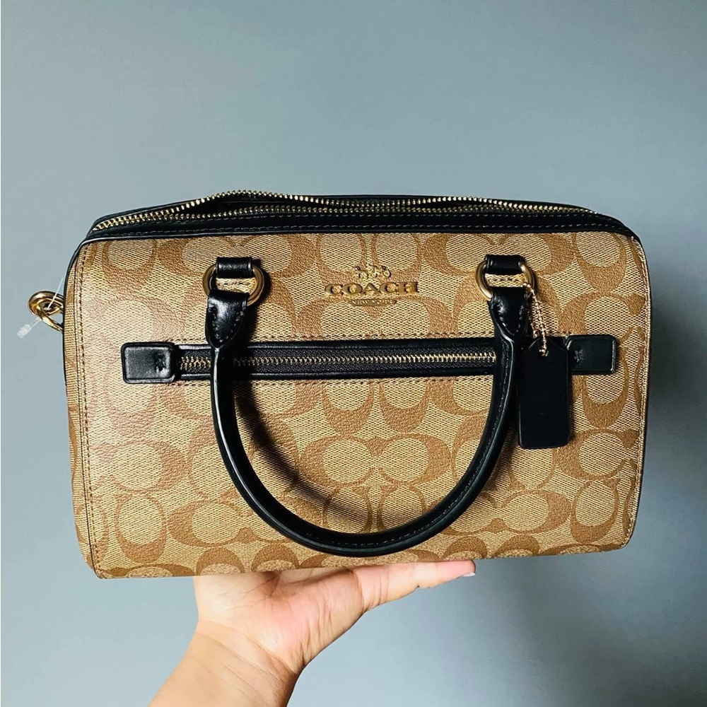 Coach Tan and Black Signature Satchel